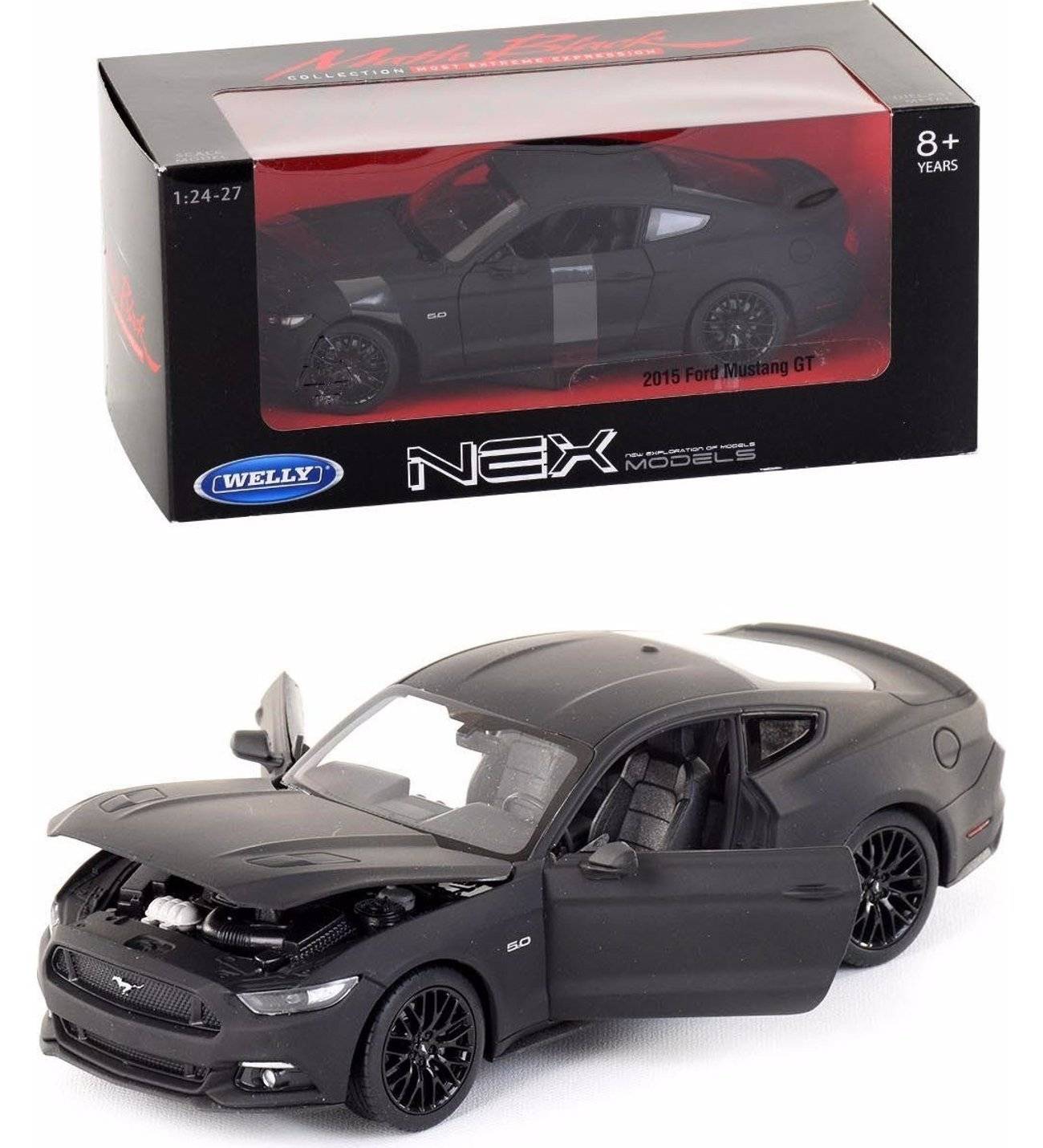 Welly 1:24 2015 Ford Mustang GT Mat Siyah Model Araba