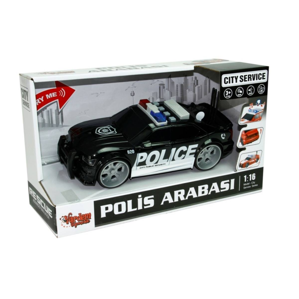 1:16 Sürtmeli Sesli Işıklı Polis Arabası