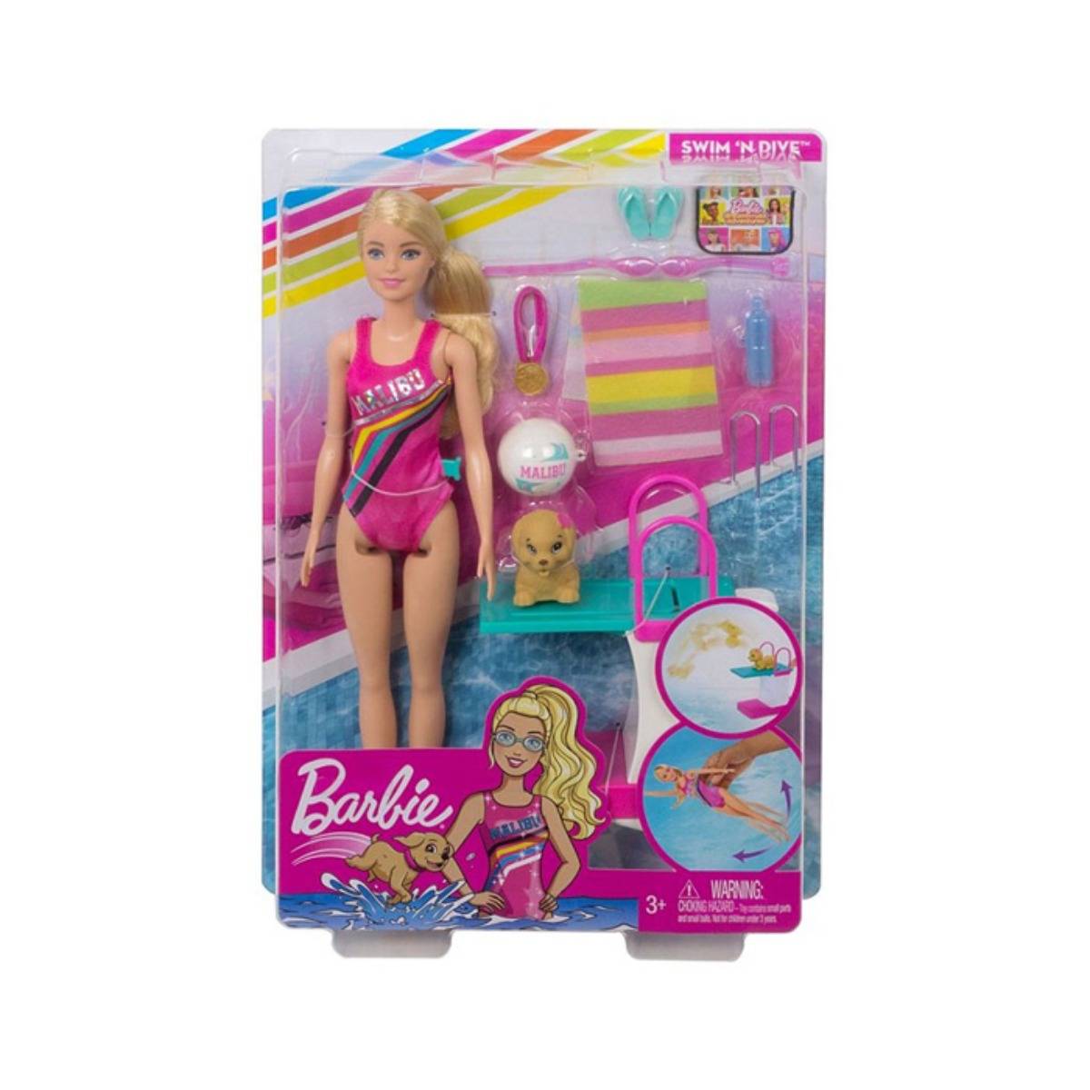 Barbie Seyahatte Yüzücü Bebek Oyun Seti